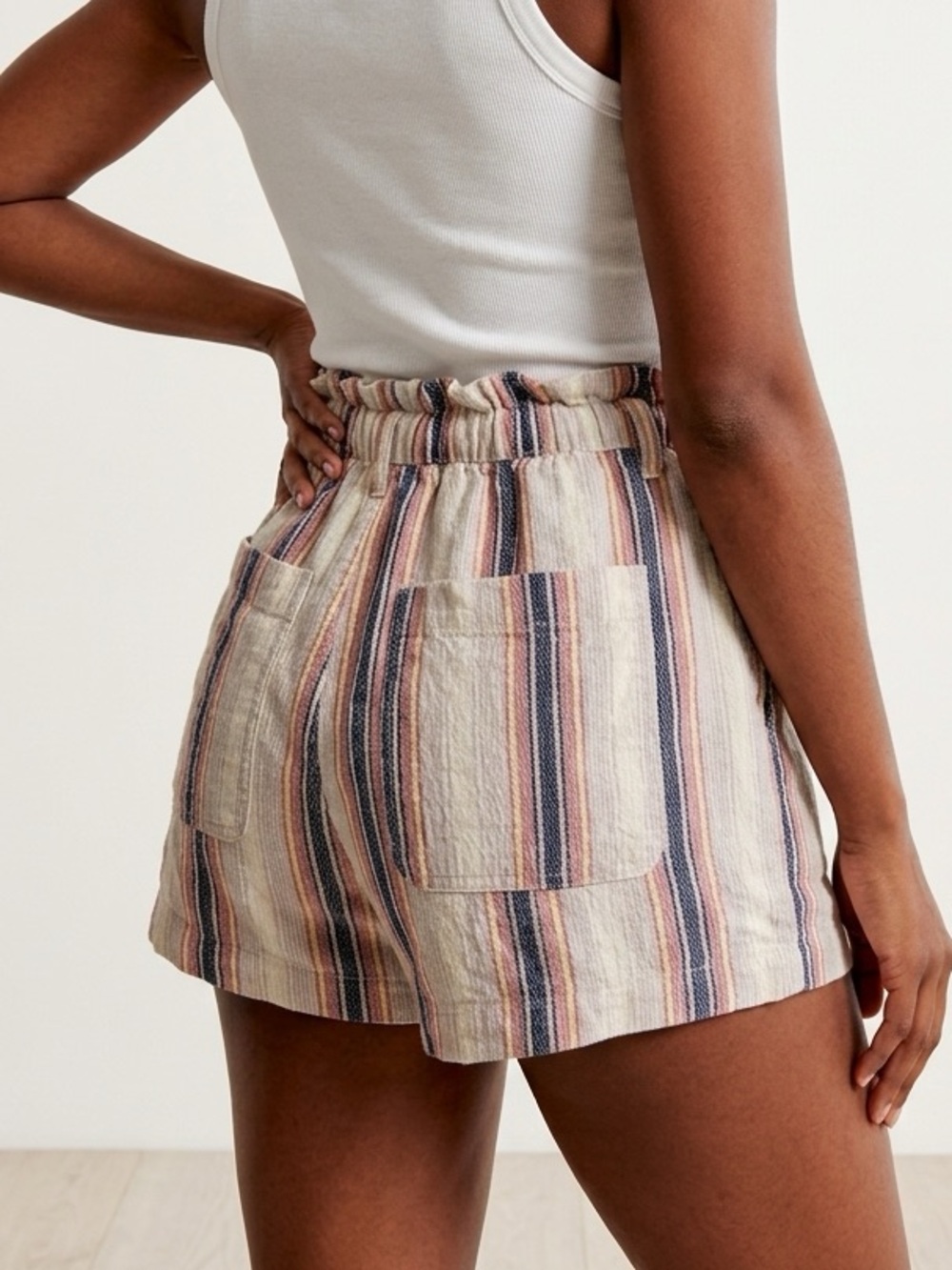 💥 Harlow Cream Striped Cotton Shorts with Blue & Tan Stripes